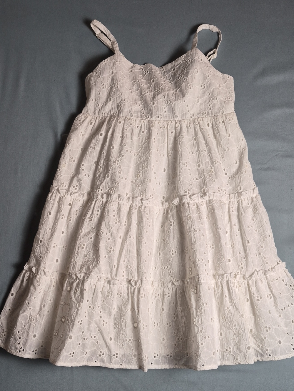 White Eyelet Tiered Spaghetti-Strap Girls' Dress